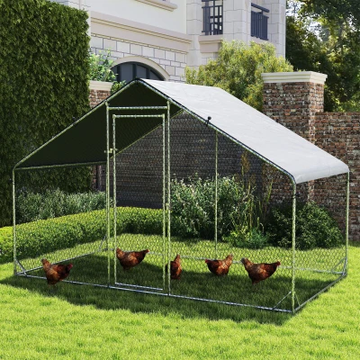 PawHut Walk-In Chicken Coop Galvanised 3x1.7m Water-Resist