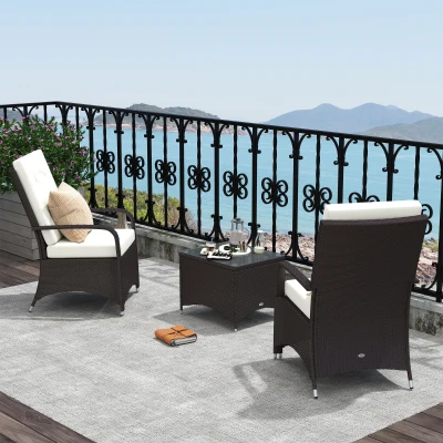 Outsunny 3-Piece Rattan Bistro Set with Cushions Cream White