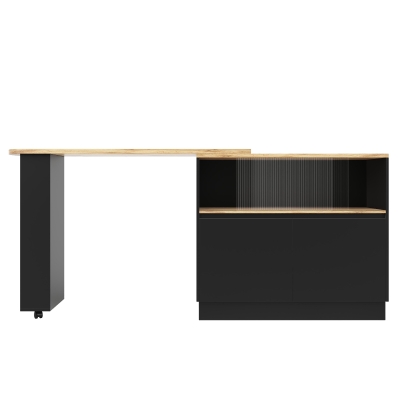 360° Swivelling Dining Bar Cabinet with Sliding Glass Doors, Black