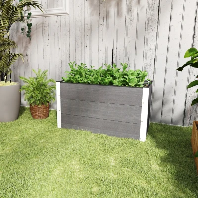 Outsunny Hochbeet Aluminium, Pflanzbeet Frühbeet Gartenbeet Blumenkasten wetterfest, ohne Boden, Pflanzkasten 100x50x55,5cm für Terrasse, Balkon, Blumenkasten für Blumen, Pflanzen, Grau