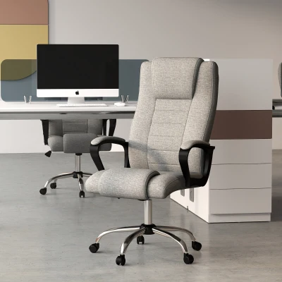 Vinsetto Bürostuhl Computerstuhl mit Wippenfunktion Kopfstütze ergonomischer Schreibtischstuhl drehbar höhenverstellbar Leinen-Touch Grau  62 x 76 x 110-119 cm