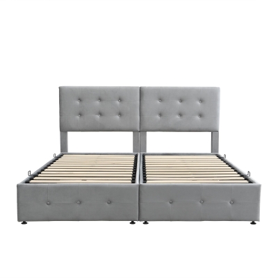 Double Bed with Velvet and Iron Frame, Grey