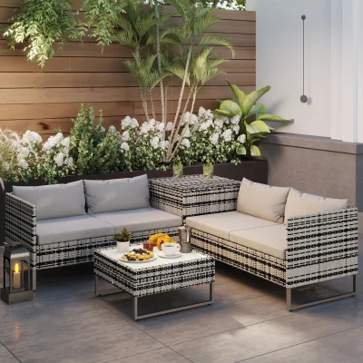 Outsunny 4PC Rattan Patio Sofa Set with Cushions Mixed Grey