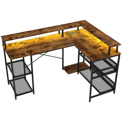 L Shaped Gaming Desk 150W x 102D x 90Hcm Rustic Brown