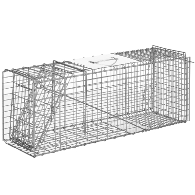 Outsunny Trampa para Animales Vivos Plegable 81x26x34,5 cm Jaula de Captura de Alambre con Puerta y Asa para Conejos Plata