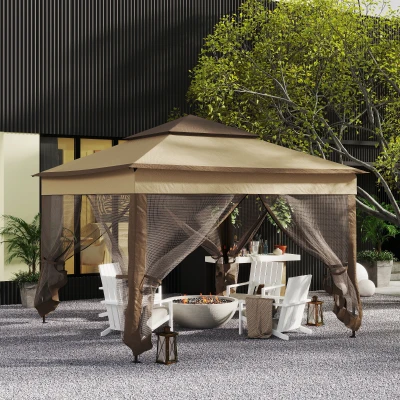 Outsunny Faltpavillon mit Seitenwänden Transporttasche Khaki 3,25 x 3,25 x 2,65 m