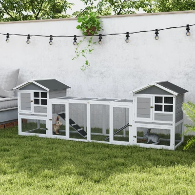 PawHut 2-in-1 Rabbit Hutch Grey 259x64cm with Run