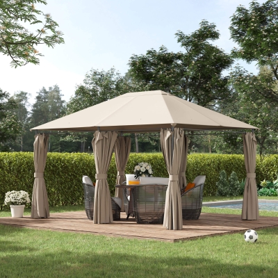 Outsunny® Gartenpavillon Gartenzelt Partyzelt Pavillon mit Seitenwänden wetterfest Khaki 4 x 3 m