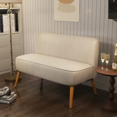 HOMCOM 2-Sitzer Sofa, weiche Polsterung, pflegeleichter Bezug, bis 150 kg belastbar, 117 x 56,5 x 77 cm, Cremeweiß
