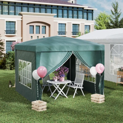 Outsunny 3 x 3 m Pavillon mit 4 Seitenwänden, Fenster, Festzelt mit UV-Schutz, Gartenzelt inkl. Tragetasche, Stahl, Grün