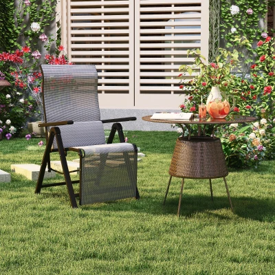 Outsunny Sonnenliege klappbar Gartenliege mit Kissen Schwerelosigkeit Liegestuhl mit 9-Fach verstellbare Rückenlehne Gartenstuhl bis 150 kg belastbar, für Garten Urlaub Outdoor Strand, Schwarz+Grau