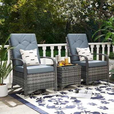 Outsunny 2-Seater Rattan Bistro Set Wicker Outdoor Patio