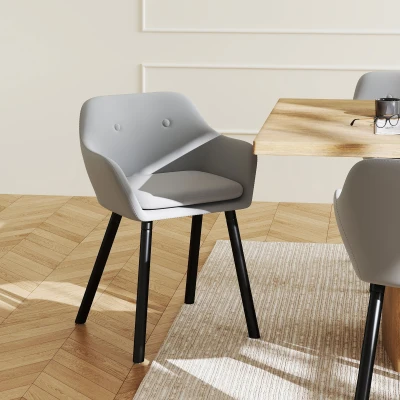 HOMCOM Esszimmerstühle in ansprechendem Design, Metallstruktur, Holzbeine, Grau, 120 kg belastbar