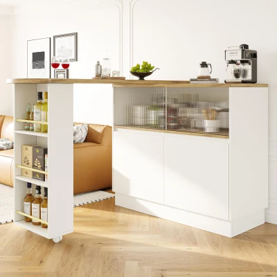 Multifunctional Bar Cabinet with Sliding Glass Doors, White