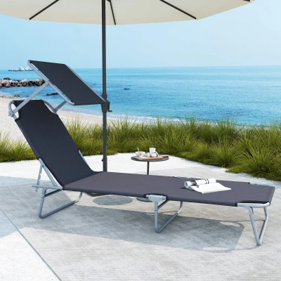 Outsunny Sonnenliege klappbar Gartenliege mit Sonnenschutz Wellnessliege mit 4-Fach verstellbare Rückenlehne Strandliege bis 120kg belastbar für Garten, Balkon und Pool geeignet, 6 Farben(Grau )