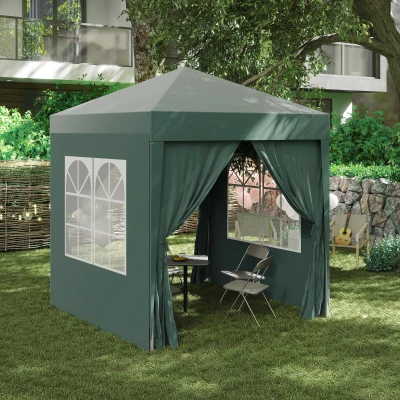 Outsunny Faltpavillon, Bierzelt, 4 abnehmbare Seitenwände, 2 Fenster, Metallrahmen, 2 x 2m, Dunkelgrün