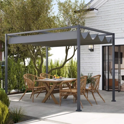 Outsunny Pergola 3x2m Garten Pavillon, Terrassendachung aus Metall, Gartenpavillon mit verstellbares Dach, Freistehend, Sonnenschutz für Terrasse und Garten, Grau