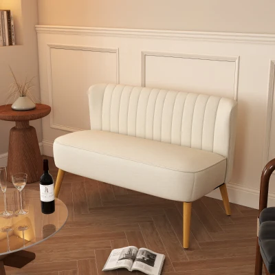 HOMCOM 2-Sitzer Sofa, weiche Polsterung, pflegeleichter Bezug, bis 150 kg, 117 x 56,5 x 77 cm, Cremeweiß