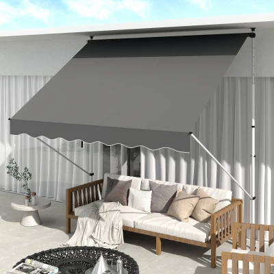 Outsunny Klemmmarkise mit Handkurbel höhenverstellbar Gelenkarmmarkise schmutzabweisend, witterungsbeständig Balkonmarkise 150cm breit Terrassenmarkise für Terrasse Balkon Veranda Grau