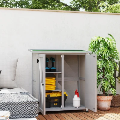 Outsunny Armoire Jardin Outils 2 Étagères Toit Étanche Gris