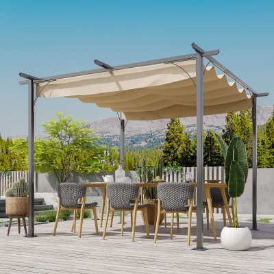 Multifunkcyjna Pergola Outsunny 3 x 3 m z Ruchomym Zadaszeniem, Beżowa