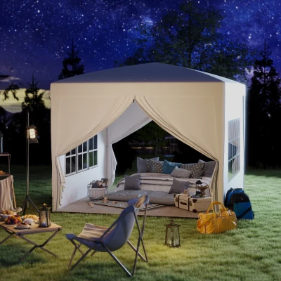 Outsunny 3 x 3 m Pavillon mit 4 Seitenwänden, Fenster, Festzelt mit UV-Schutz, Gartenzelt inkl. Tragetasche, Stahl, Weiß