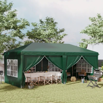 Outsunny 3 x 6m Pop-Up Gazebo, with Curtain Walls and Windows - Dark Green