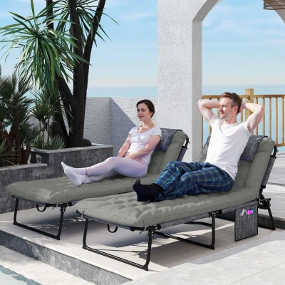 Outsunny Transats Pliables Dossier 4 Pos + Matelas x2