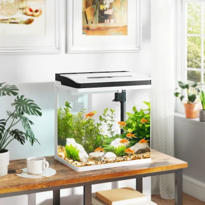 PawHut 28L Glass Aquarium with Filter LED 38x26cm