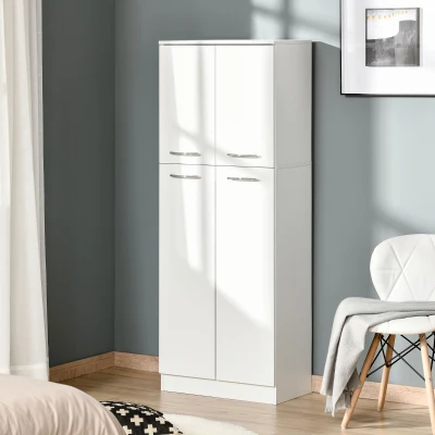 HOMCOM Armário Alto de 2 Portas Móvel Auxiliar de Armazenamento Multifuncional com 5 Prateleiras e Prateleiras Interiores Ajustáveis para Sala Dormitório Cozinha 59x31x155cm Branco