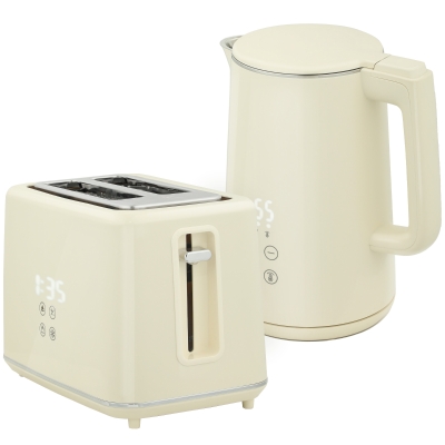HOMCOM Digital Stainless Steel Kettle and Toaster Set, 1.5L 3000W Fast Boil Kettle, 2 Slice Toaster with 7 Level Browning Controls, Defrost, Reheat, Keep Warm, Crumb Tray and LED Touch Display, Beige