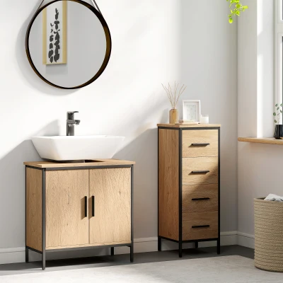 HOMCOM Bathroom Vanity Unit Oak with Adjustable Shelf
