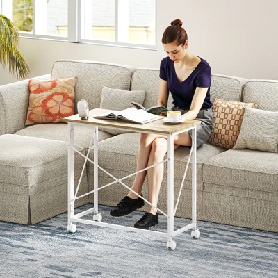 HOMCOM 80 cm Folding Desk on Wheels - Natural Tone
