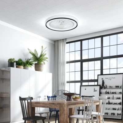HOMCOM Ventilador de Techo con Iluminación RGB 6 Velocidades Motor Reversible y Control Remoto Potencia 48,5W Ø48x13 cm Blanco