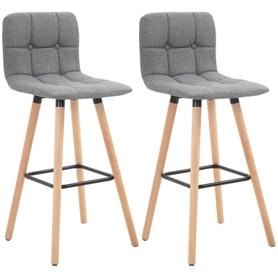 HOMCOM Bar Stool Set of 2 Tufted Counter Height Grey