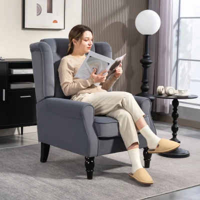 HOMCOM Wingback Tufted Accent Chair Upholstered Grey