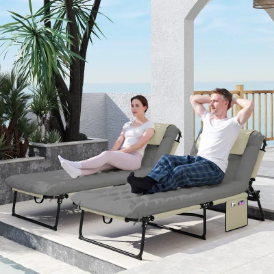 Outsunny Lot 2 Transats Pliables Dossier 4 Positions Crème