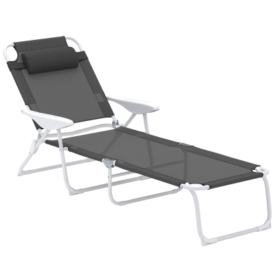 Outsunny Foldable Lounge Chair Adjustable Backrest Grey