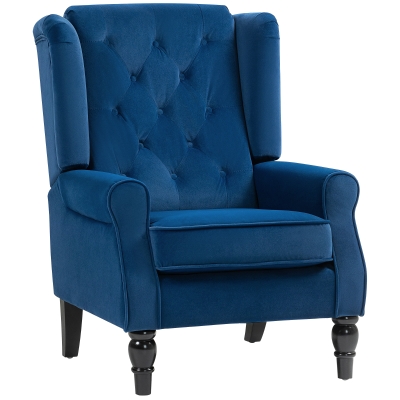 HOMCOM Retro Wingback Upholstered Accent Chair Blue