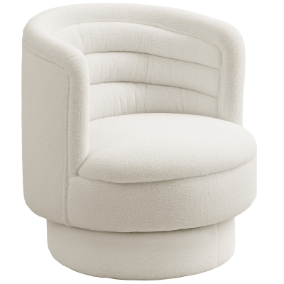 HOMCOM Draaibare Gestoffeerde Stoel, Moderne Loungestoel met Rubberhouten Frame, voor Woonkamer, Slaapkamer, Crèmewit