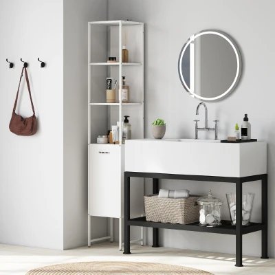 HOMCOM Tall Bathroom Cabinet with Shelves - White