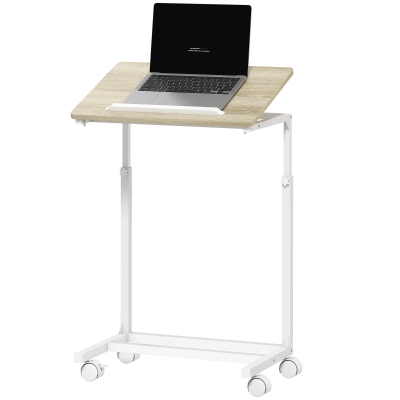 HOMCOM Table d'Appoint Réglable C Chêne et Blanc avec Roulettes
