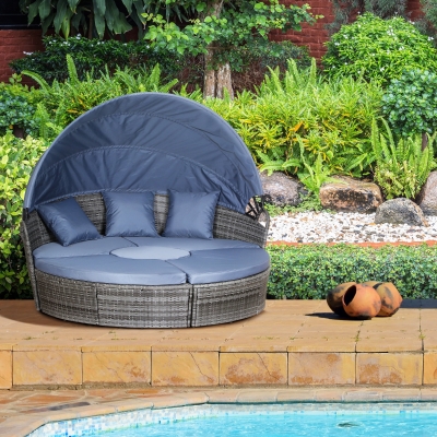 Outsunny 5-Piece Rattan Lounge Set Grey Patio Sofa Bed
