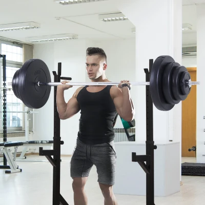 HOMCOM Barra de Pesas Ajustables 70 kg con 8 Discos 1,5kg 5kg 10kg 15kg y 1 Barra en Hogar Gimnasio 170x40,5x40,5 cm Negro