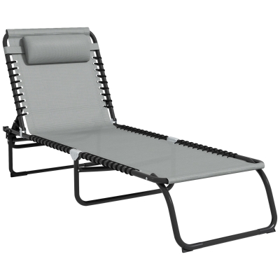 Outsunny Folding Sun Lounger Light Grey with 4 Positions