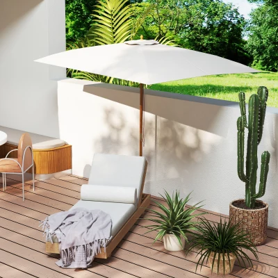 Outsunny Ombrellone da Giardino in Legno e Poliestere 2x3m Beige