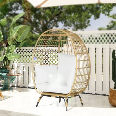Outsunny Rattan Outdoor Egg Chair with Cushions, Khaki