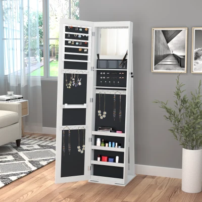 HOMCOM Specchio Portagioie a LED con 4 Scaffali e Spazi Bianco