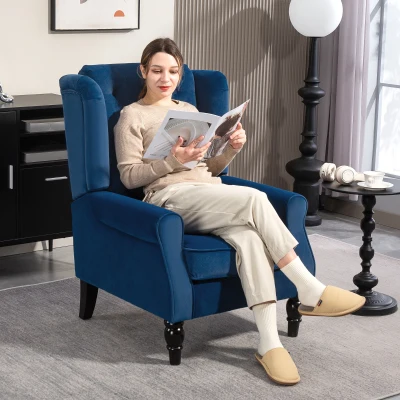 HOMCOM Retro Wingback Upholstered Accent Chair Blue