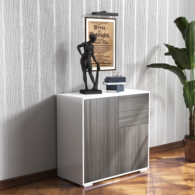 HOMCOM Aparador Auxiliar com 2 Portas 2 Gavetas e Prateleira Ajustável Abertura a Pressão Móvel Organizador de Armazenamento para Dormitório Sala de Estar 79x36x74cm Cinza